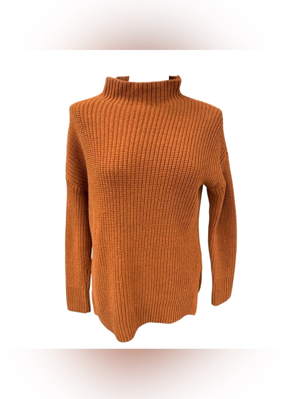 Max Studio Ribbed Cowl Neck Sweater - Rust Orange Size XS